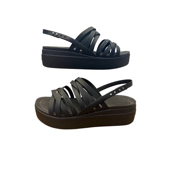 CROCS Brooklyn Strappy Low Wedge Platform Sandals Womens 10 Black Comfy LiteRide - Picture 3 of 9
